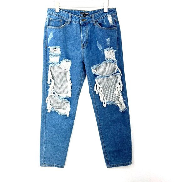 Fashion Nova Blue Medium Wash Boyfriend Jeans Size 9 NWT - Picture 1 of 5